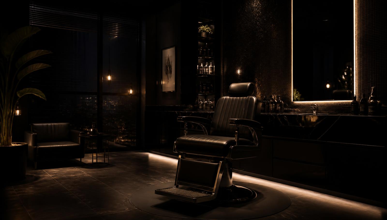 Interieur van Alessandro The Barbershop met zwarte barberstoel