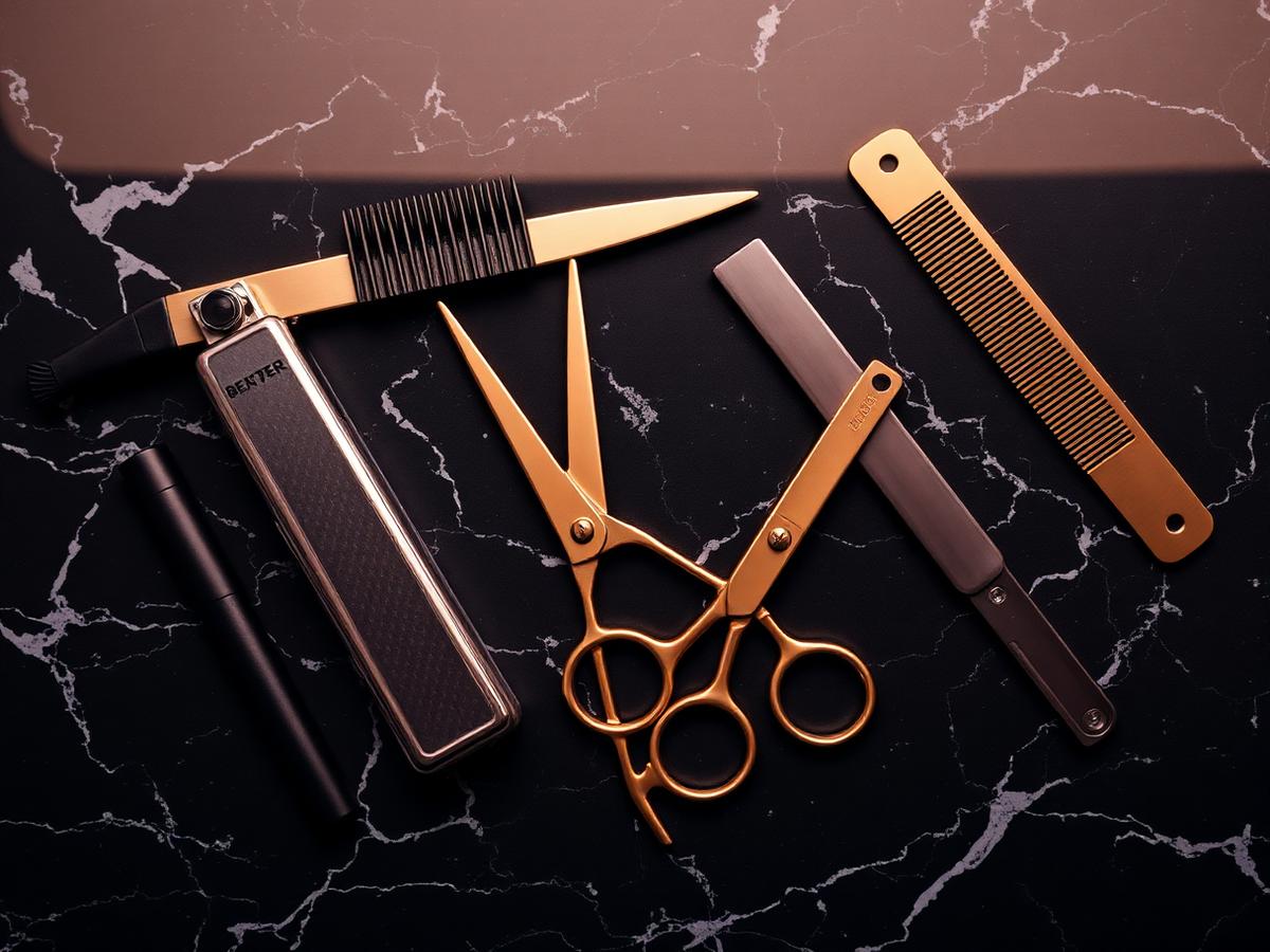 Barber gereedschap op zwart marmer